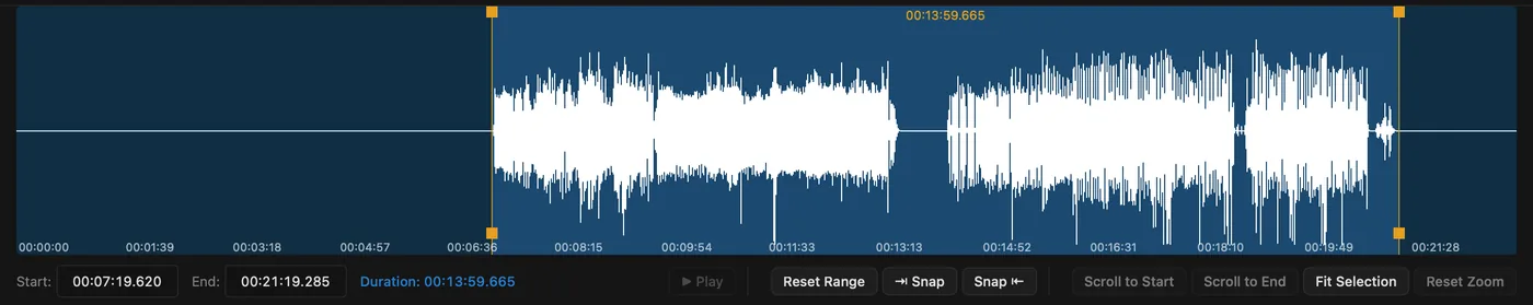 Selecting a range on the waveform